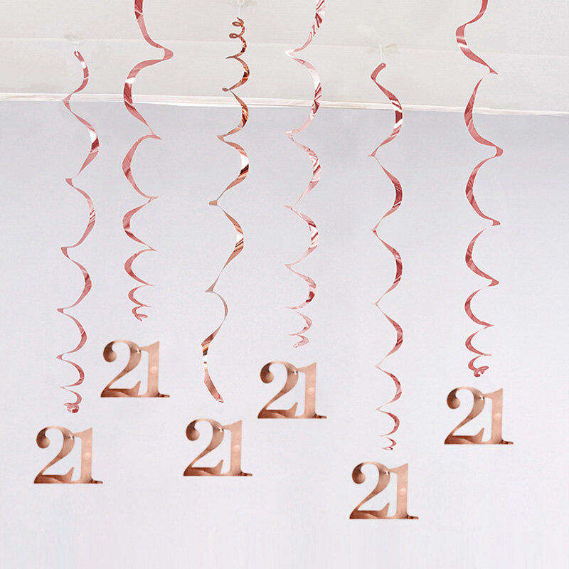 6ชิ้น/ล็อต Happy วันเกิด Swirls ตกแต่ง16 20 21 30 40 50 60 70ปี Rose Gold PVC วันเกิด Party อุปกรณ์ตกแต่ง