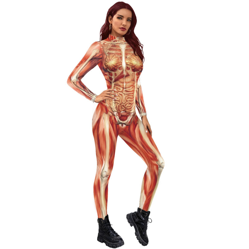 Traje de corpo humano impresso em 3D para mulheres, bodysuits cosplay, macacão de manga longa sexy magro, elástico, anime, novo, moda