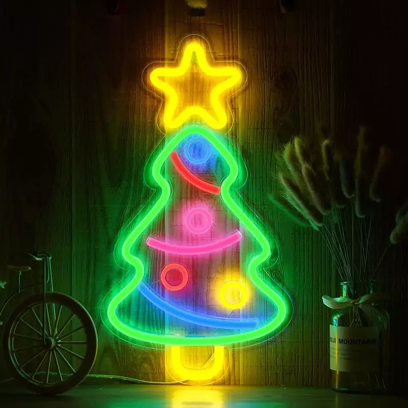 Светодиодная неоновая настенная лампа в форме рождественской елки, неоновая вывеска для художественной галереи, бара, дома, детской комнаты, украшение, знак делового магазина