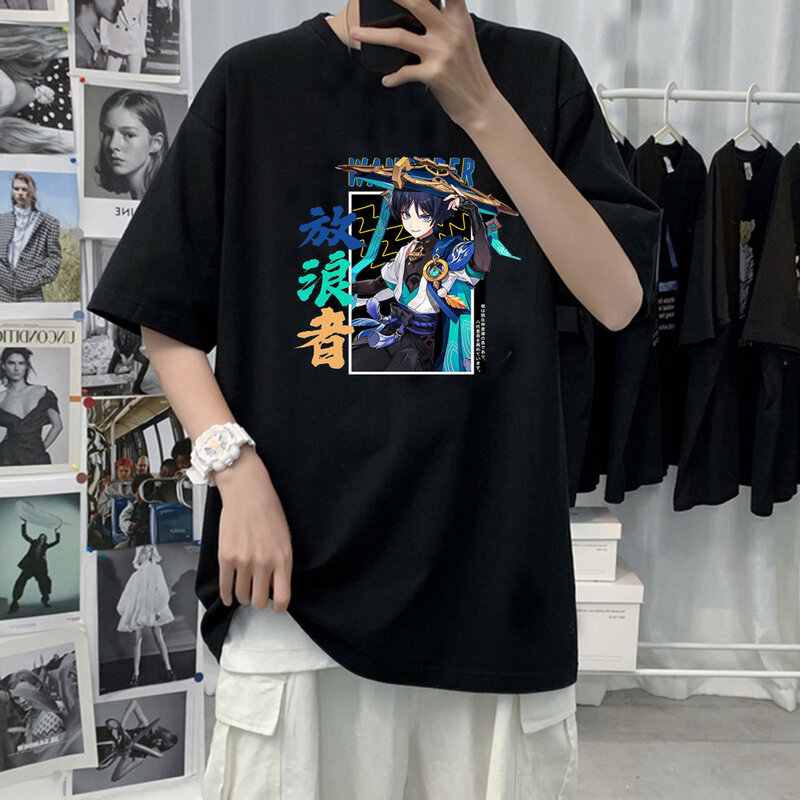 Женская футболка с принтом Genshin Impact, Винтажная футболка с коротким рукавом и графическим принтом в стиле Харадзюку, уличная одежда, Y2k, 2023