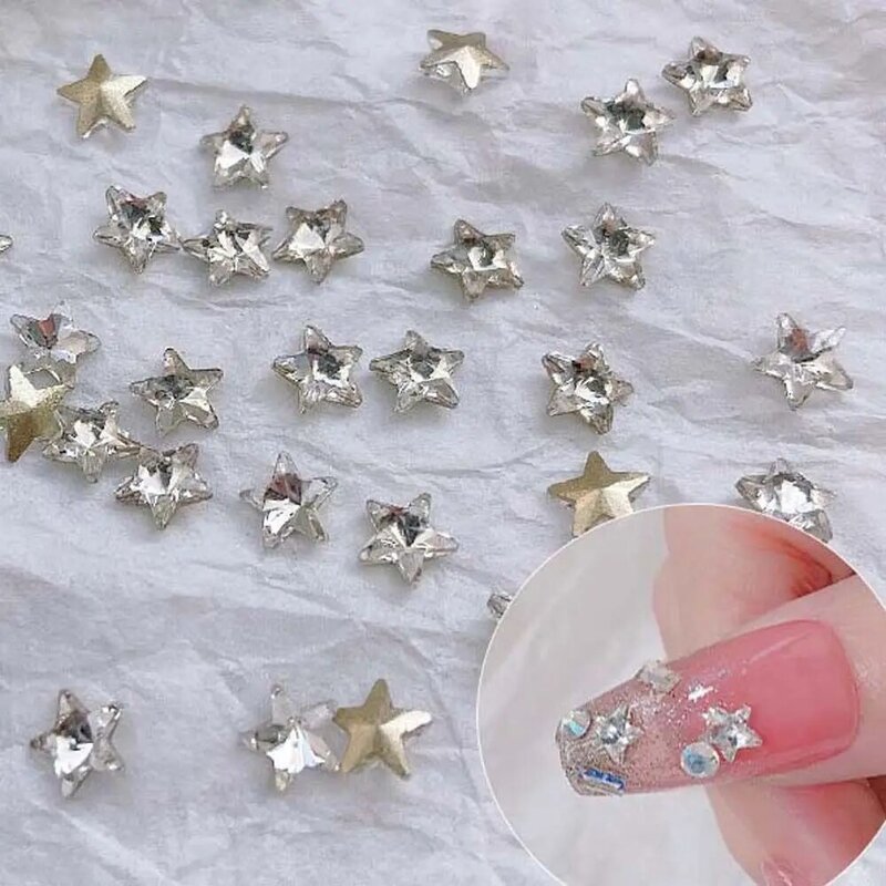 Estrelas de Cinco Pontas ornamento para Mulheres, Brocas de Pedrinhas 3D, Decorações para Unhas, Jóias, DIY, Estrelas