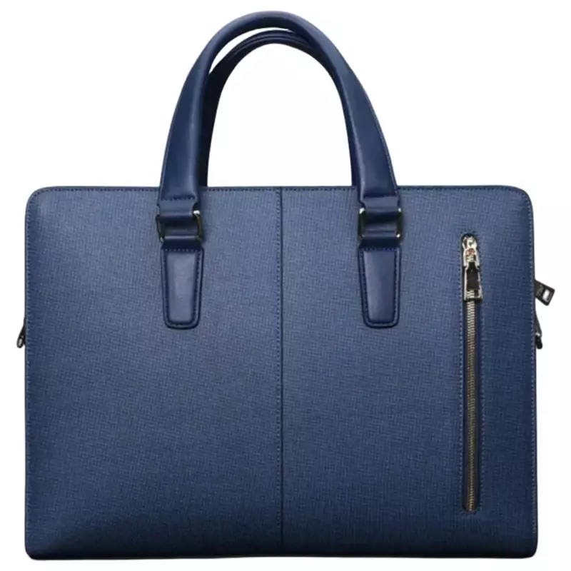Men's Blue Leather Business Briefcase Large Capacity Handbag