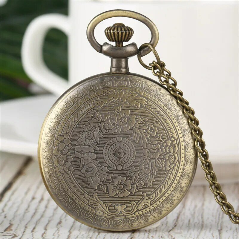 Reloj de estilo antiguo con esfera abierta para hombre y mujer, reloj de bolsillo de bronce con número romano, collar, colgante, cadena de aleación