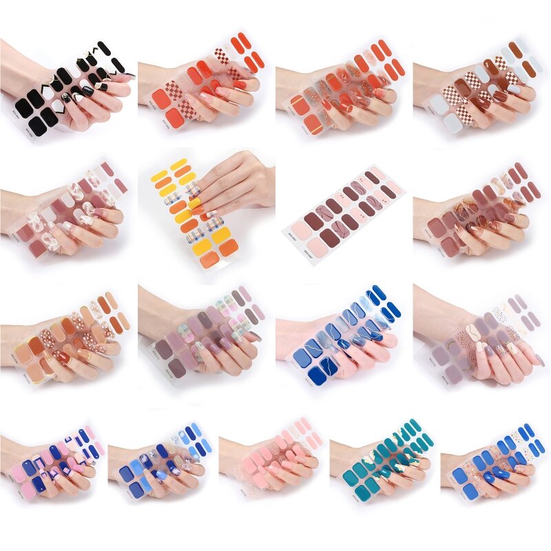 Pegatinas de uñas de Gel semipermanentes para mujer, envolturas de esmalte de uñas de Gel de diseño de moda, lámpara UV/LED, 20 Uds.