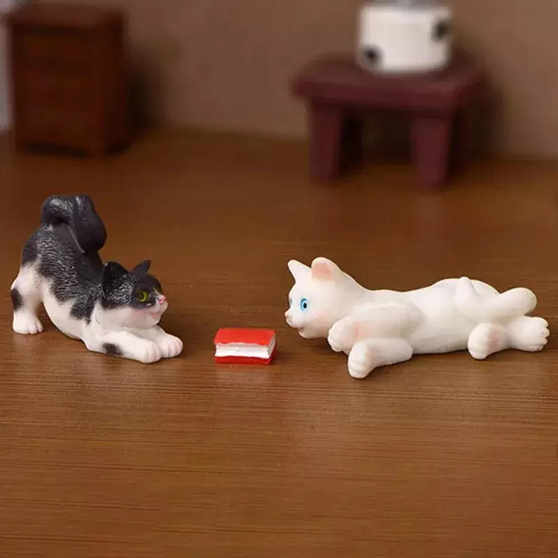 ตุ๊กตาสัตว์ในสวนรูปแมวทำจากเรซินประดับบ้านตุ๊กตาแมวตกแต่งบ้านภูมิทัศน์จิ๋วแบบทำมือ