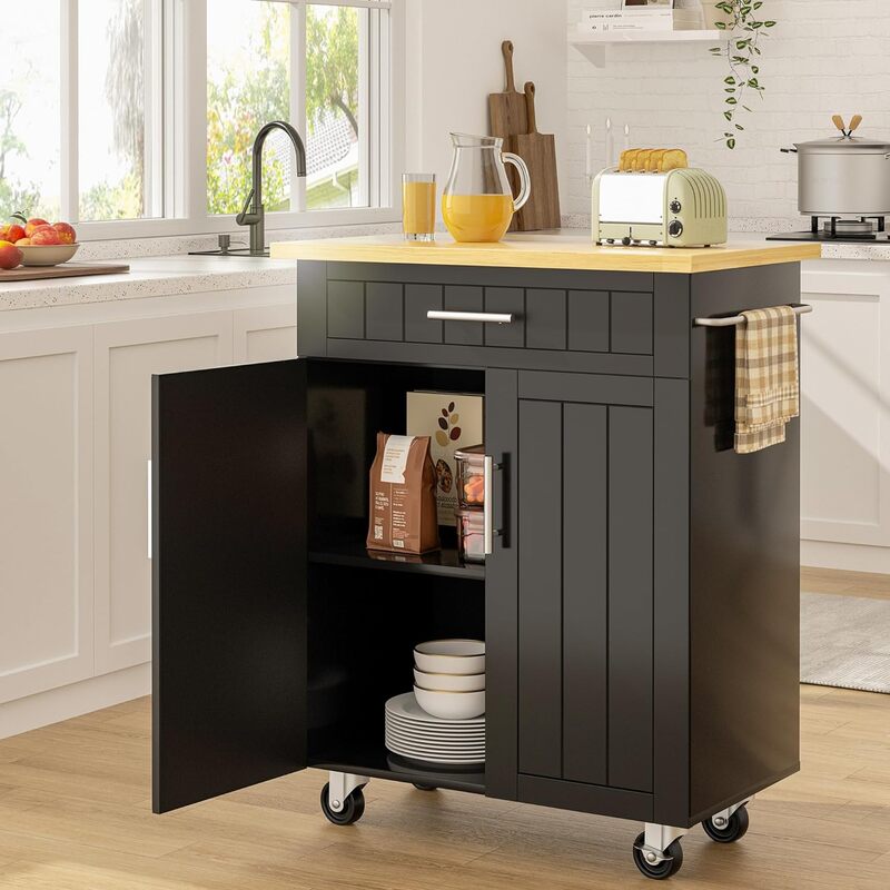 Kitchen Island on Wheels w/Storage Cabinet & Drawer, 26" Width Rolling Kitchen Table,Cart Handle for Towel Rack or Free Mobility