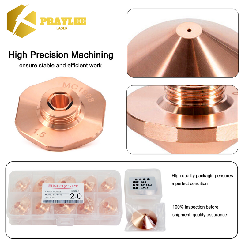Praylee Bodor Laser Nozzles Single Layer/Double Layers D25/D28/D32 M11/M14 Caliber 0.8 - 6.0mm Fiber Laser Cutting Head