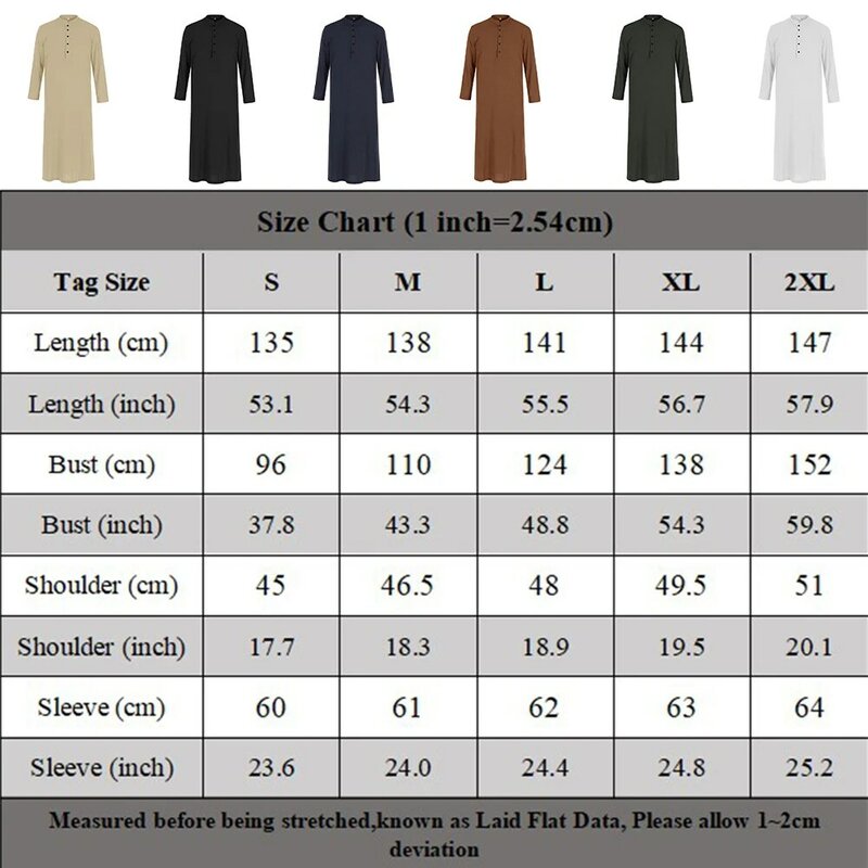 무슬림 Jubba Thobe 남성용 정사이즈 로브, 솔리드 카프탄 스탠드 칼라, 세련된 얇은 아랍어 카프탄, 통기성 패션 패션