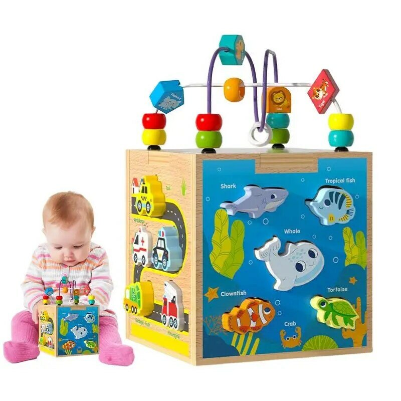 Cubo de madeira para brinquedos Montessori, centro de atividades, brinquedos de aprendizagem para 1 e 2 anos