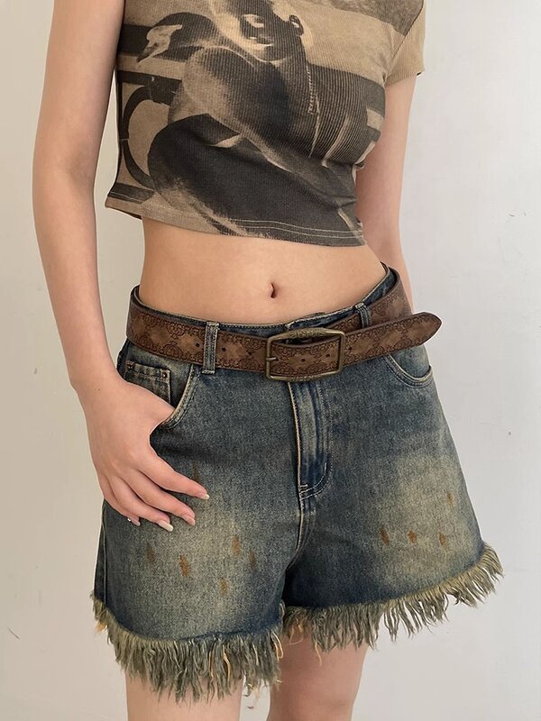 Ремень Y2K женский из экокожи, Роскошный дизайнерский пояс с принтом в стиле ретро, модный пояс в стиле хип-хоп, с пряжкой с язычком