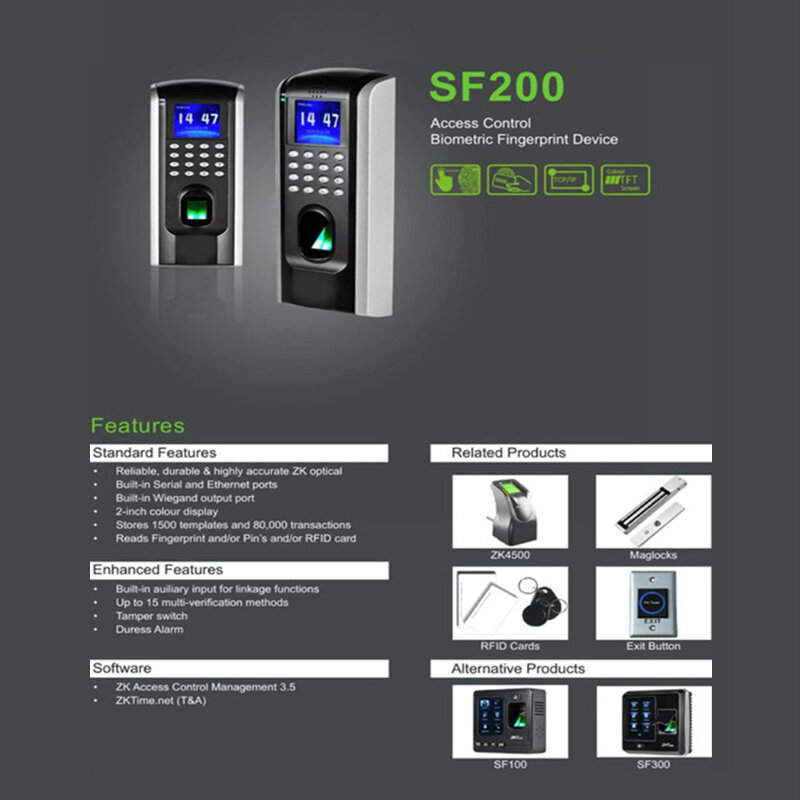Sf200 eigenständige biometrische Finger abdruck zugriffs kontrolle und Zeiter fassung