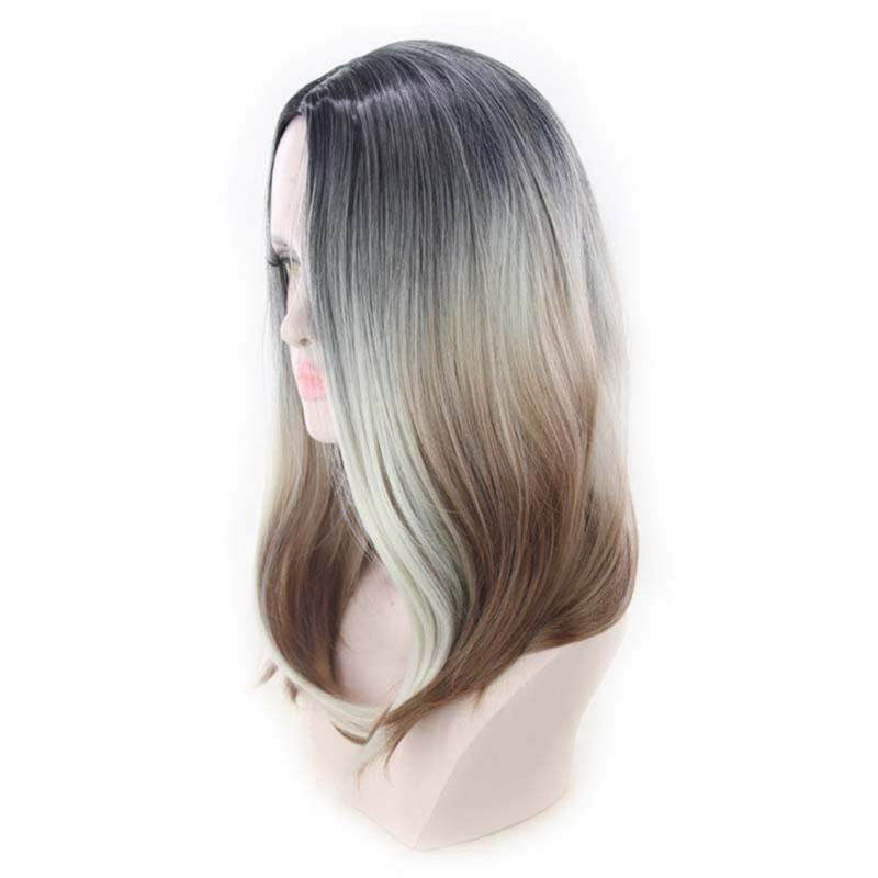 Naturalny długie faliste syntetyczny peruka odporna na ciepło Ombre srebrne peruki włosy dziewczęce na imprezę Cosplay kostium