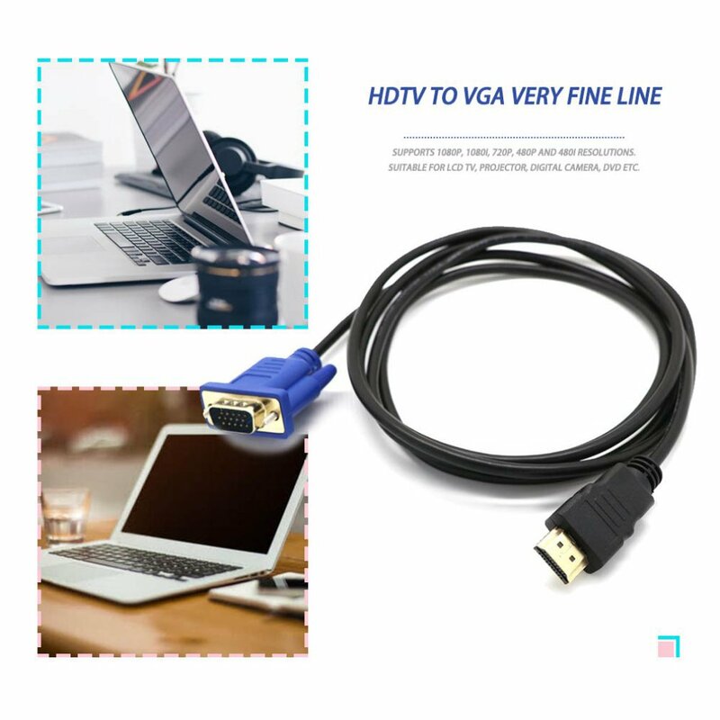 1M HDMI-compatible To VGA D-SUB Male Video Ad Ter Cable Lead For TV PC Computer Durable Video Ad Ter Cable