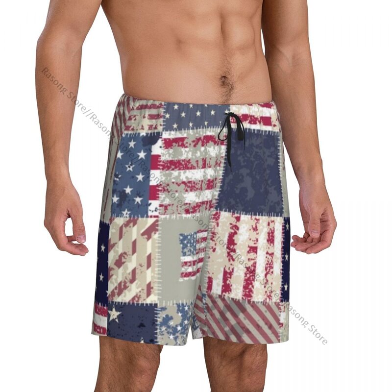 Summer Shorts Pajamas for Men Patchwork Of Flag Usa Loose Soft Short Pajama Pants