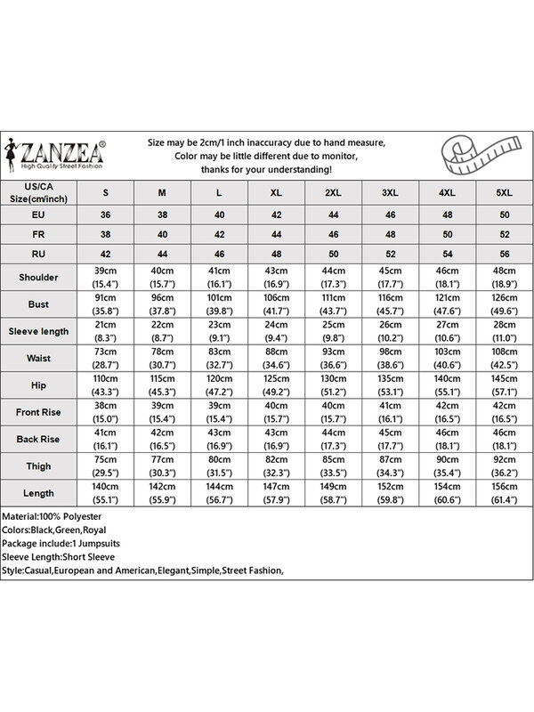 ZANZEA 여성용 캐주얼 반팔 오버올 와이드 레그 팬츠, 우아한 통근 점프수트, 2023 여름 휴가 긴 롬퍼 플레이수트