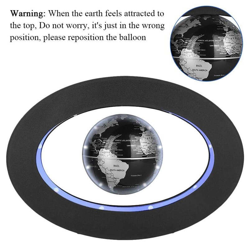 Globe Flottant Magnétique avec Carte du Monde pour Enfant, Article à Lumière LED, Cadre Ovale, Bleu, Anglais