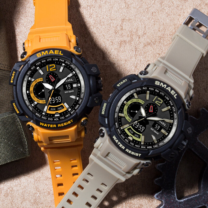 Mannen Horloges Top Luxe Quartz Horloge Led Dual Display Analoge Digitale Auto Datum 50M Waterdichte Mannelijke Militaire Sport Horloges