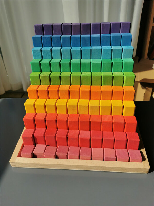 Duży drewniany zestaw klocków Rainbow układanie zliczanie drewna kwadratowe rury budowlane zabawki dla dzieci gra edukacyjna