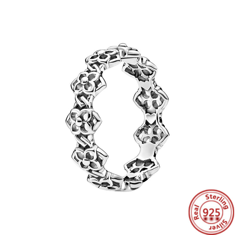Autentyczna 925 srebrna korona Tiara księżniczki miłość serce kwadratowa cyrkon musujące Pavé Pantaro szczęśliwe pierścionki dla kobiet biżuteria