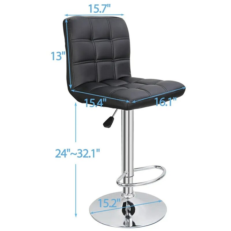 مقاعد بار قابلة للتعديل من الجلد الصناعي ، دوار ارتفاع العداد الخلفي ، مجموعة من 2 ، مربع