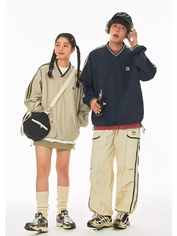 Женские винтажные свитшоты QWEEK Y2K, американский ретро-стиль, большие размеры, Быстросохнущий пуловер с V-образным вырезом в Корейском стиле