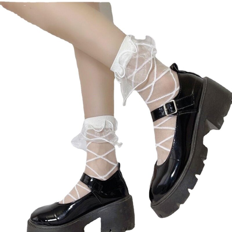 2 Pairs Lolita Maiden Mid-Tube Tide Day System Black And White Personality Organza Lace Pure Desire Fashion