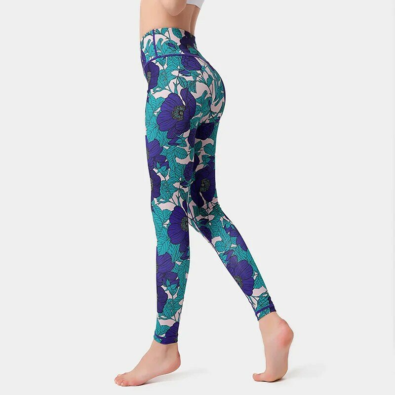 Damskie drukowane elastyczne spodnie do jogi wysokiej talii legginsy sportowe damskie szybkoschnące rajstopy Push Up Trainer bieganie trening spodnie