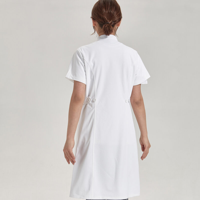 Robe médicale asymétrique, tunique blanche pour infirmières et esthéticiennes à manches longues, uniforme de travail pour les soins infirmiers, 801-03