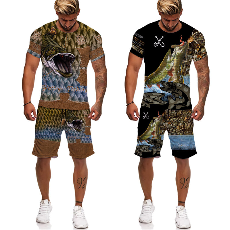 Camo Karpfen Angeln 3D-Druck Männer Frauen T-Shirt/Shorts/Set lässig Harajuku Streetwear Trainings anzug Outdoor-Angeln Jagd Camping Kleidung