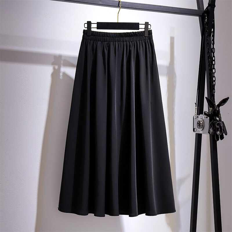 Plus size Women's Spring Casual Skirt Black drapery polyester maxi commuter party look 2Xlarge to 6X-large loose and comfortable