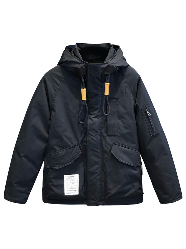 เสื้อแจ็กเก็ตขนเป็ดสำหรับผู้ชาย, H486แฟชั่นใหม่ฤดูหนาว2023เสื้อหนาวตัวนอกให้ความอบอุ่นหนามีกระเป๋าสีทึบ