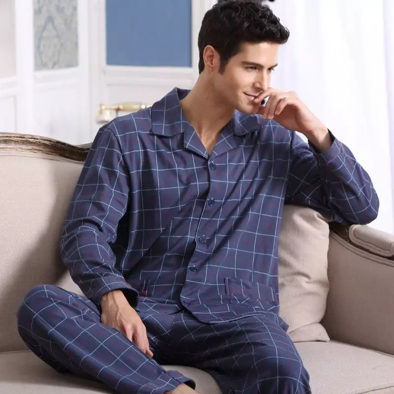 Männer Pyjamas Set Lounge Nachtwäsche Plaid Pyjamas Langarm 2023 Frühling Herbst Lounge wear männliche Homewear Home Kleidung