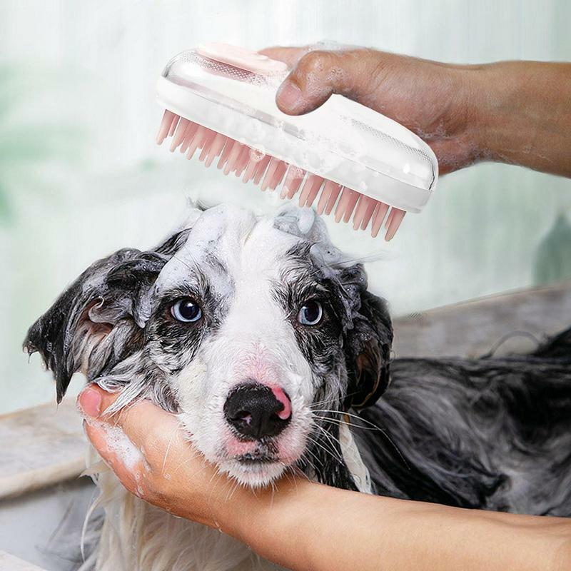Escova do banho do cão com distribuidor macio do champô, purificador, pente fino, escova do dente, massagem, cabelo, pele, grooming, filhote de cachorro