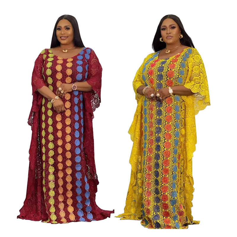 女性のためのアフリカンレースアバヤロングドレス,ルーズドレス,ダシキ,カフタン,新しいファッション,2ピース,2023
