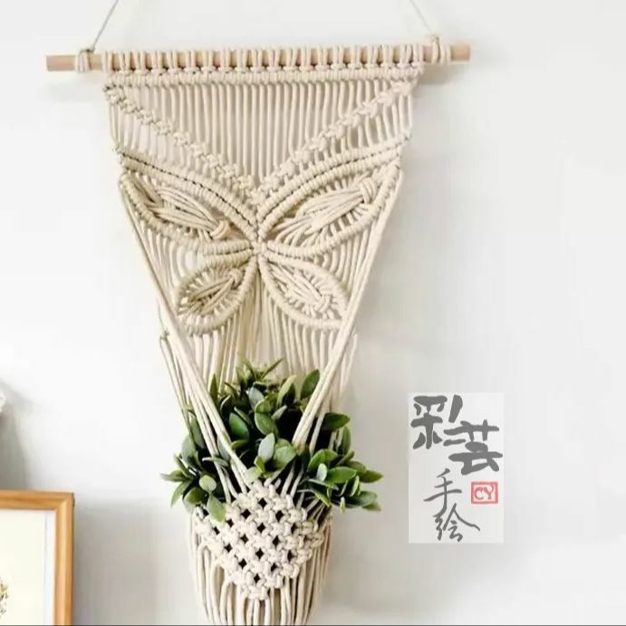Hand-woven Bohemian Tapestry Cotton Flower Baskets, Wall Hanging for Ins-style HomeBackground Decorationstay