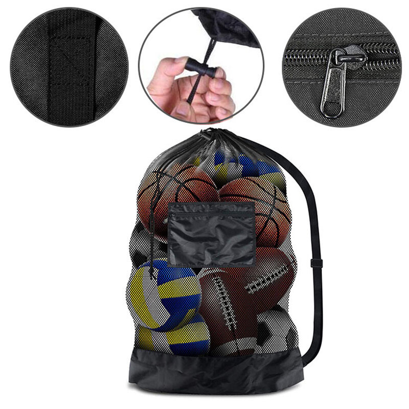 Mesh Fußball tasche extra große Kordel zug Basketball Aufbewahrung tasche mit Reiß verschluss tasche Volleyball Fußball Netz Pack Sporttaschen