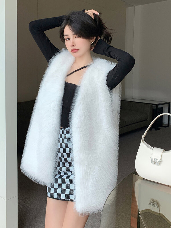 Zoki elegante gilet da donna in pelliccia di volpe sintetica moda calda giacca senza maniche invernale coreano allentato con scollo a V Casual Lady capispalla in ecopelle