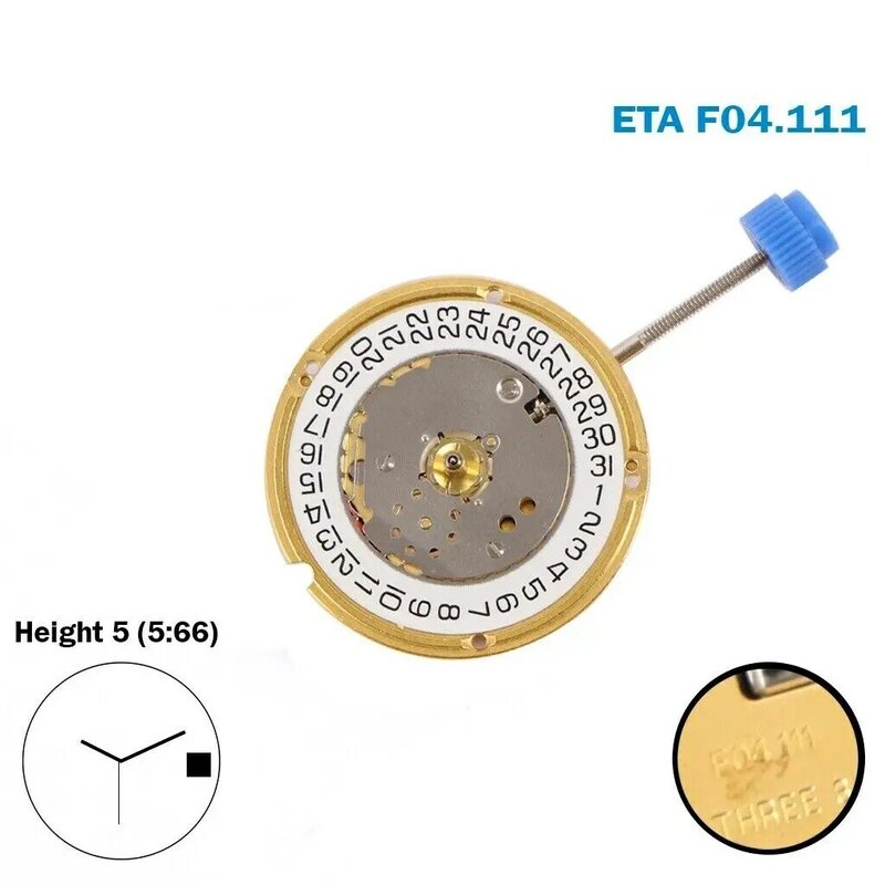 Movimiento ETA F04.111, disco de fecha blanco a 3, altura 5 (5,66mm), movimiento nuevo y Original