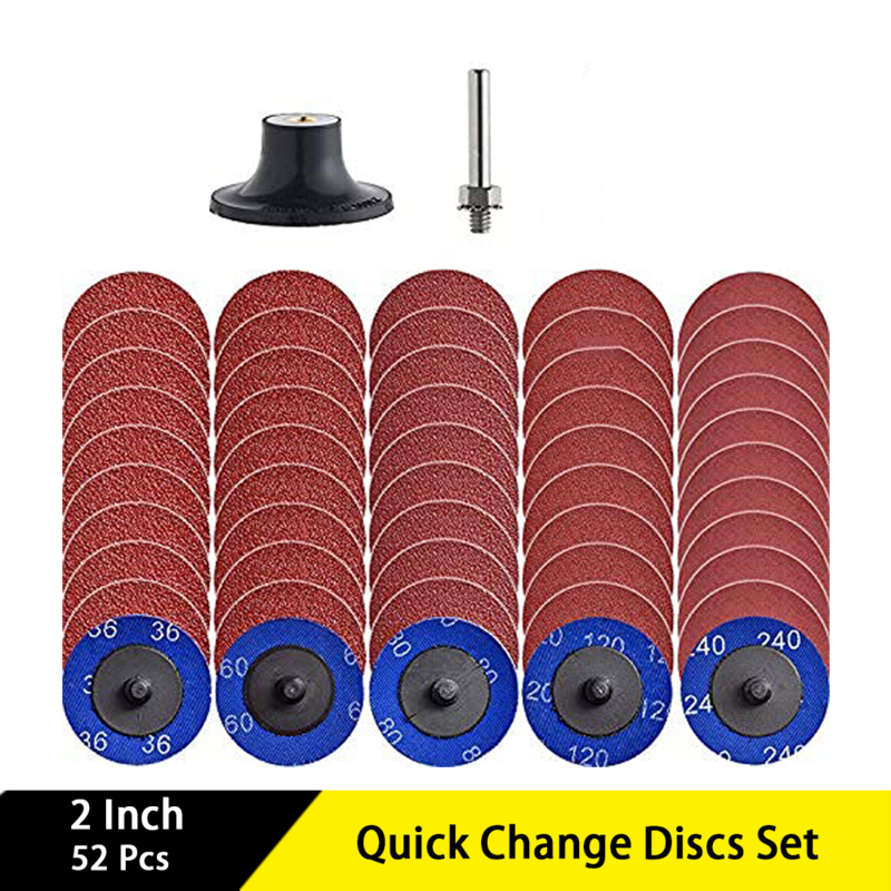 2 Inch Quick Change Discs Set 52 Pcs with 1/4" Holder for Die Grinder Surface Prep Strip Grind Finish Burr Rust Paint Removal