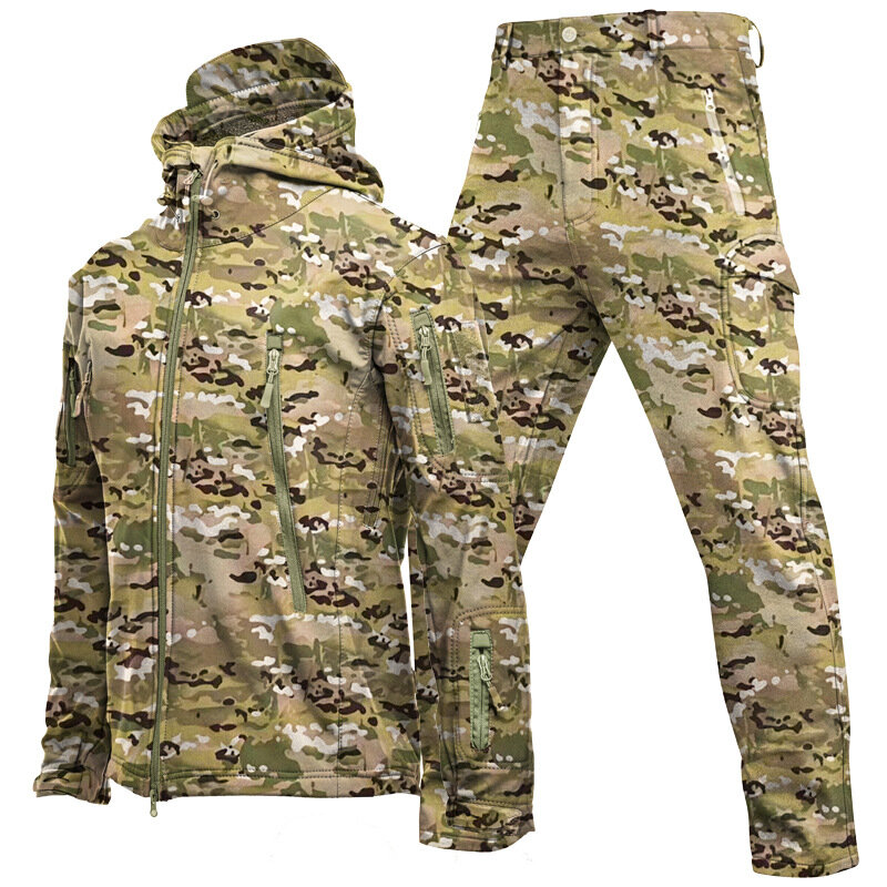 เสื้อแจ็กเก็ตแนวยุทธวิธีสำหรับผู้ชายเสื้อกันลมกันหนาวกางเกงเสื้อแจ็คเก็ตยีนส์ขนแกะทหารสำหรับเดินเขา