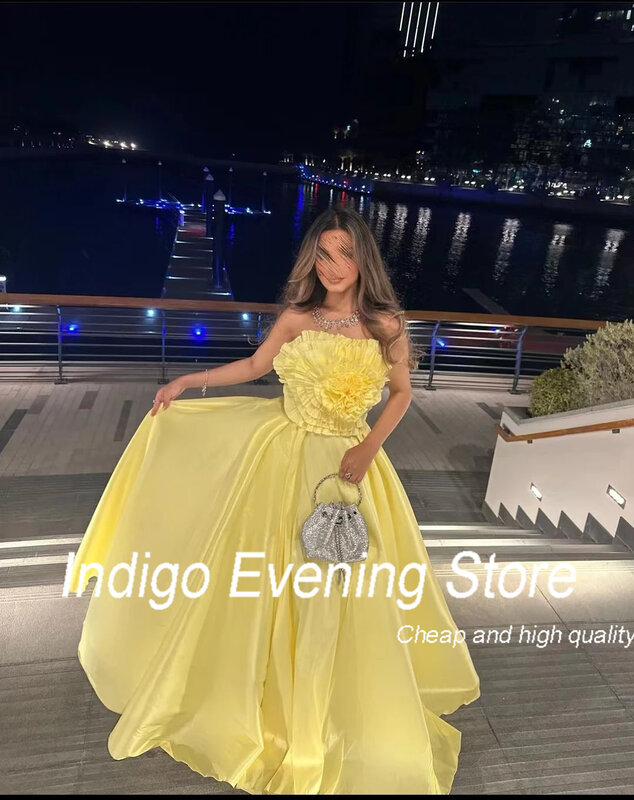 Платье для выпускного вечера цвета индиго, без бретелек, ТРАПЕЦИЕВИДНОЕ, с цветами, плиссированное, официальное, вечернее, женское платье 2024