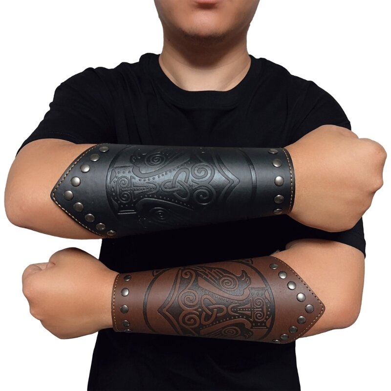 Punk Medieval Men Cosplay Costume Accessories Bracer Knight Arm Wristband