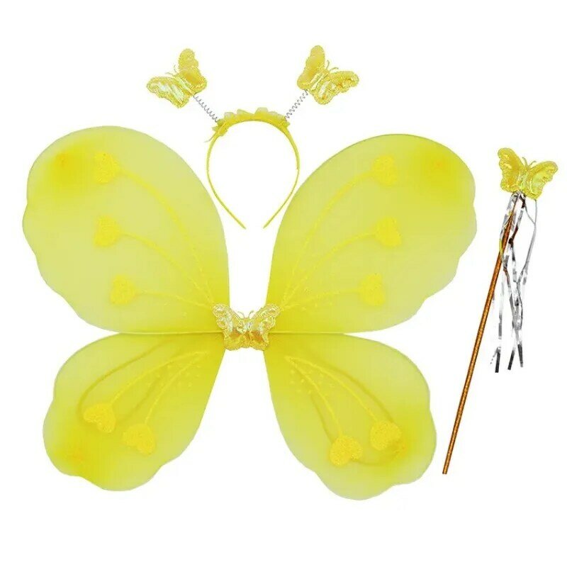 Butterfly Headband Wings para crianças, Varinha de fadas, Glitter, Vestir-se, Cosplay Costume, Cute Party Props, Conjunto 3pcs