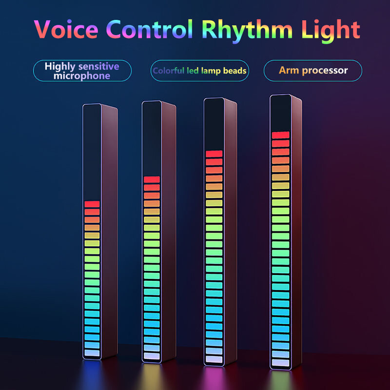 32 Led Muziek Sound Control Pickup Light Rgb Kleurrijke Strip Licht Ritme Lamp Sfeer Nachtlampje Voor Audio Bar Auto Spel decor