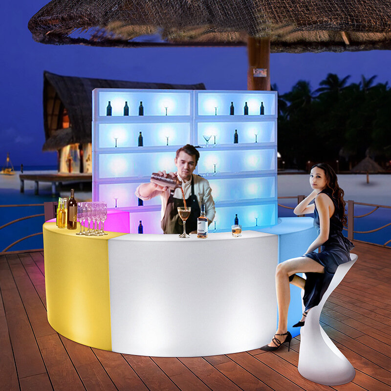 Kleurrijke Lichtgevende Ronde Bar Met Wijn Tank 150*40*102Cm Outdoor Activiteit Leisure Evenementen Combinatie Bar tafel Riq-BT150