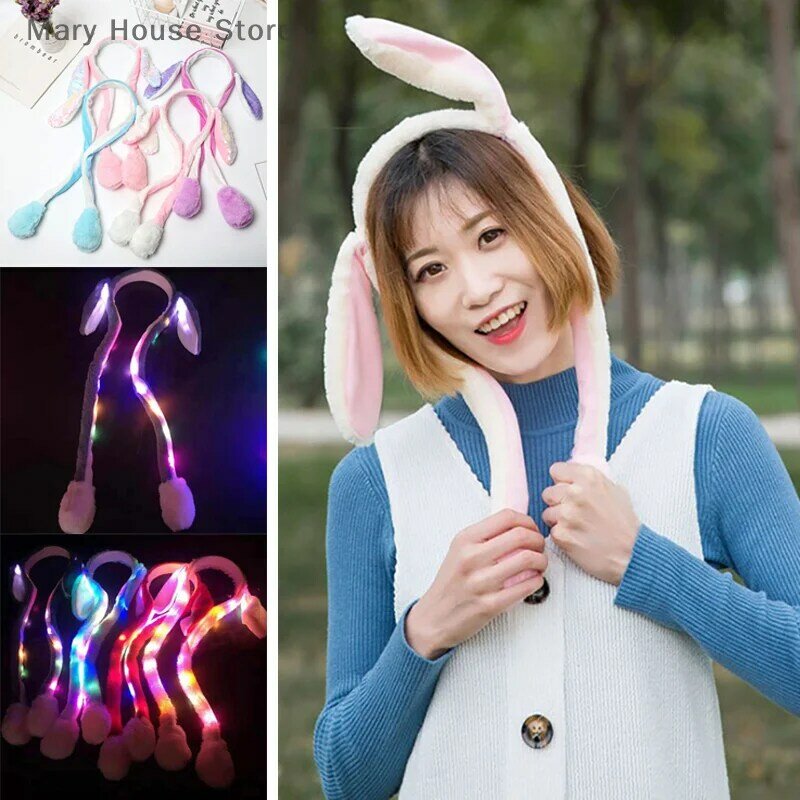 New Cute Glow Rabbit Ear Hat fascia Sweet Can Moving Bunny Ears peluche Hair Hoop Party Photo Props Headwear Gift