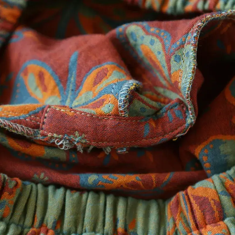 Vintage Schmetterling bedruckte Baumwolle 2 Stück Print Pyjama Anzug Damen Frühling Herbst Nachtwäsche Turn Down Kragen Nachtwäsche Set