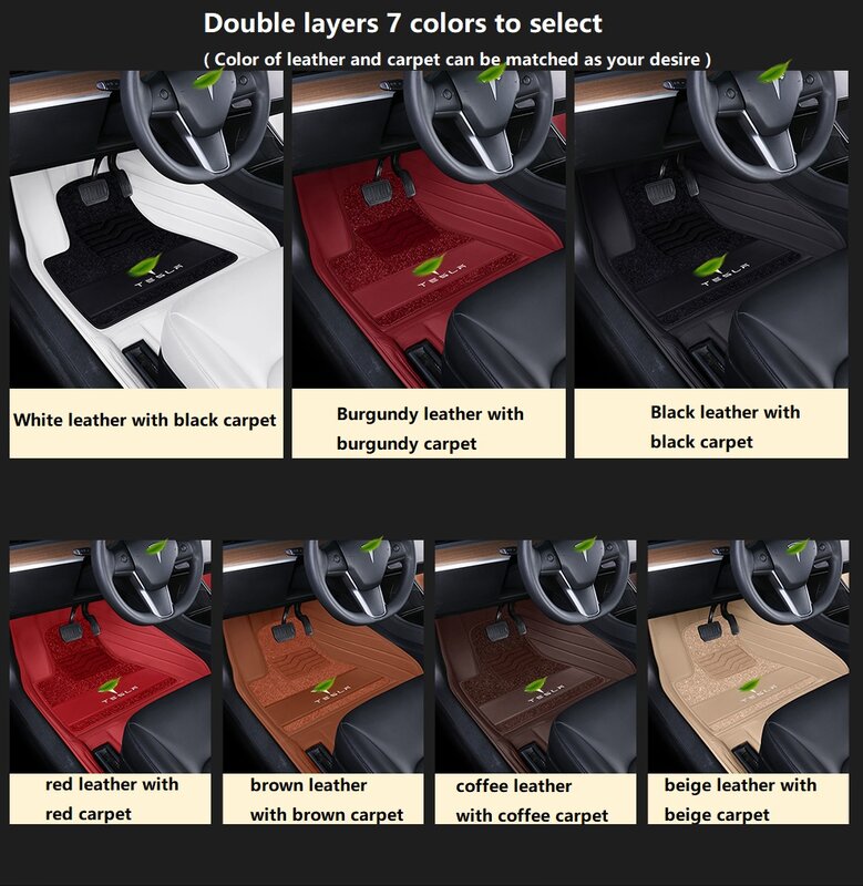 테슬라 모델 3 맞춤형 자동차 액세서리 바닥 매트, 고품질 가죽 자동차 매트, 에코 소재, 테슬라 로고