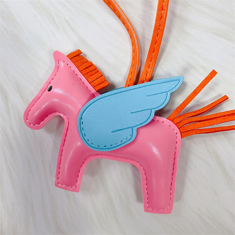 Liontin Pegasus tas kuda kecil lucu ornamen kulit PU jahitan tangan Mini malaikat kuda poni gantung ornamen baru