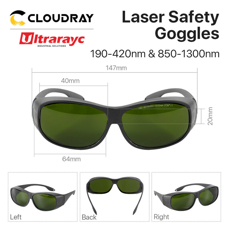 Óculos de segurança laser ultrarayc Óculos de proteção Shield Proteção Eyewear, Fibra YAG DPSS, Estilo C, 900nm-1800nm, 1064nm